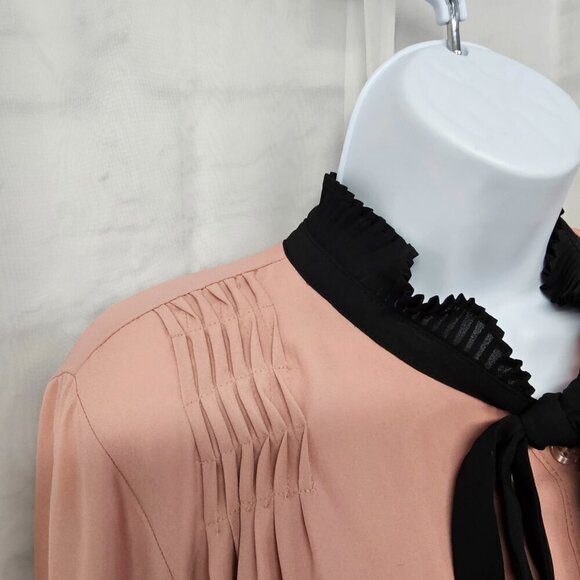 NWT Soho Jeans Pink Black Coquette Blouse Retro Romantic Defect M - Picture 3 of 16